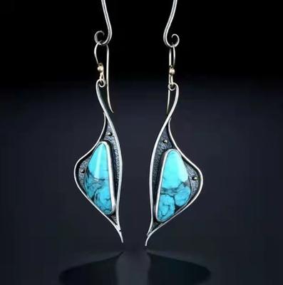 1 Pair Piercing Compact Lady Earrings Blue Turquoise Irregular Hook Dangle Earrings