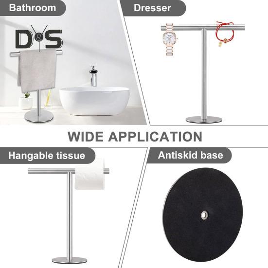 T-Shaped Towel Rack Storage Organizer Rust-Resistant Easy Installation Bath Hand Towel Holder Stand with Heavy Base
