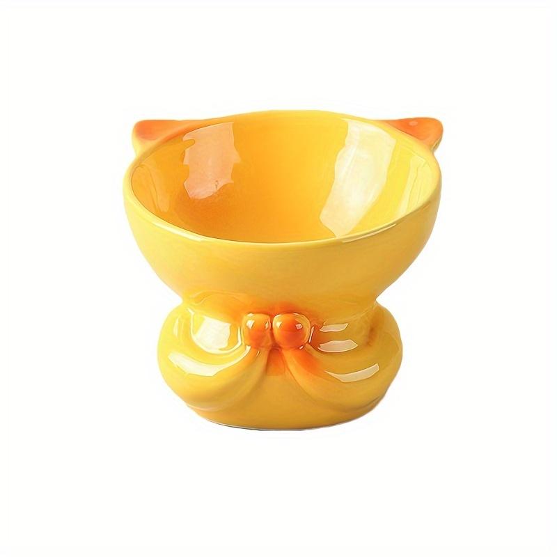 

300 мл керамическая приподнятая миска для кошек, защита шеи, миска для корма для кошек, милая миска для питья кошек, кормушка для котят с высокими ножками, товары для животных жёлтый