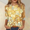 Haut Floral Décontracté pour Femme à Col Rond Manches Trois Quarts Blouse Légère pour un Usage Quotidien et Coupe Confortable