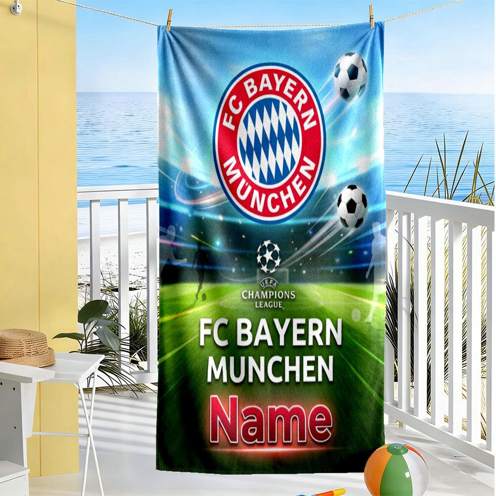 Bayern Munich Soccer Poster Customizable Name Beach Towel High Absorbency & Quick-Dry Suitable for Sports Travel Swimming Yoga Bathroom Beach And Pool