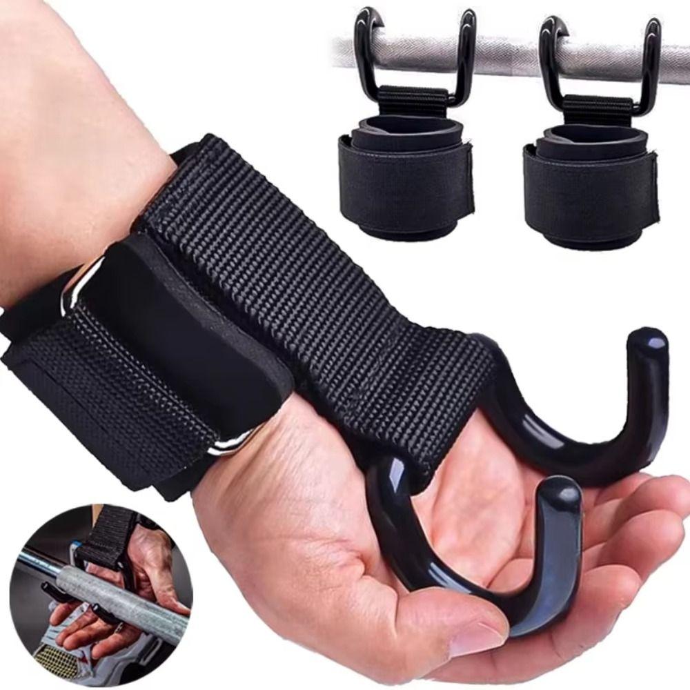 1 Pair Pull-up Weight Lifting Grip Hook Non-Slip Steel Hook Grips Strap  Strength Training