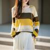 Korean V-Neck Color Block Wool Knit Sweater - Women's Loose Fit, Long Sleeve, Autumn Casual