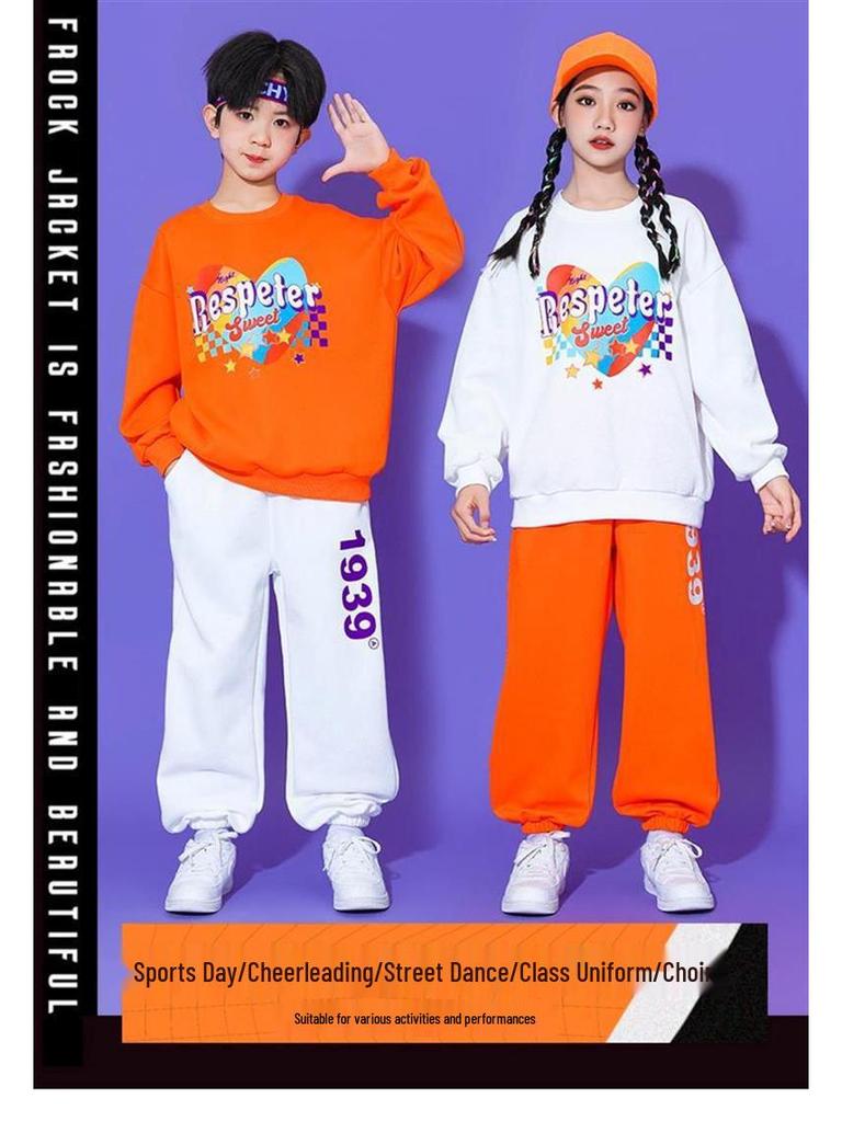 Buntes Herz-Orange Langarm-Sportfestkostüm für Kinder