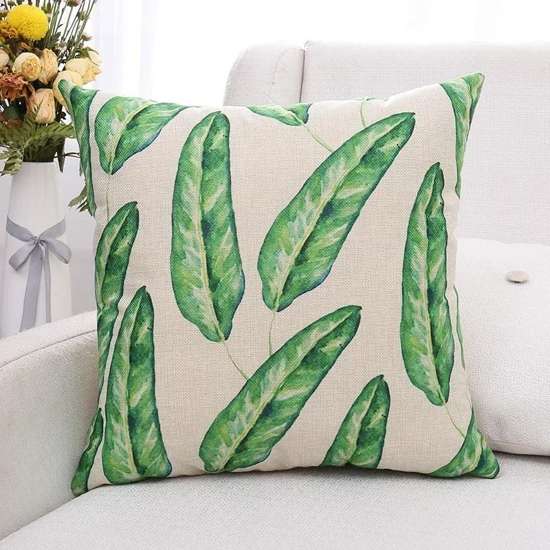Green Plants and Flowers Cotton and Linen Pillow Customized Linen Car Pillow Sofa Pillow Cover Home Decoration