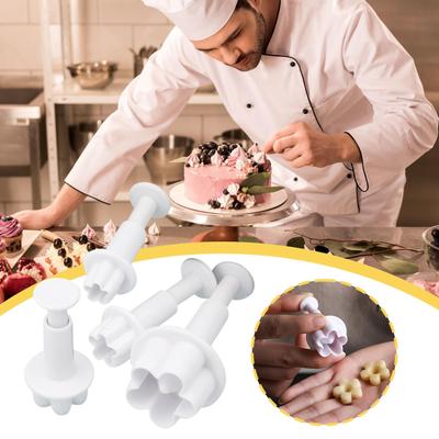 4pcs Flower Cake Plunger Fondant Cookie Cutter Mold Baking Decorating Biscuit Stamps For Kitchen Tools