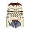 Women's Soft Printed Neck Long Sleeve Sweater for Fall and Winter