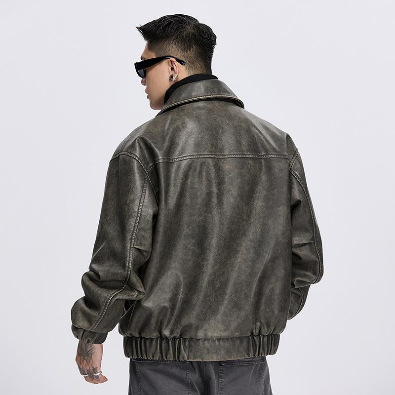 Autumn and Winter Men's and Women's Same Jacket Leather Jacket American Retro Lapel Jacket PU