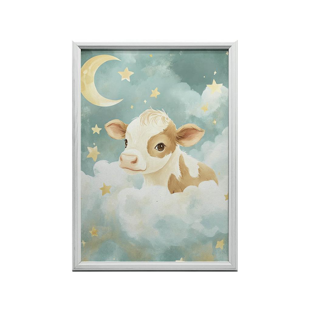Plakat Krowa W Chmurkach Plakat Krowa W Chmurkach, 30X40 Cm, Rama Drewniana Ciemny Brąz, Papier Matowy 230 Gsm