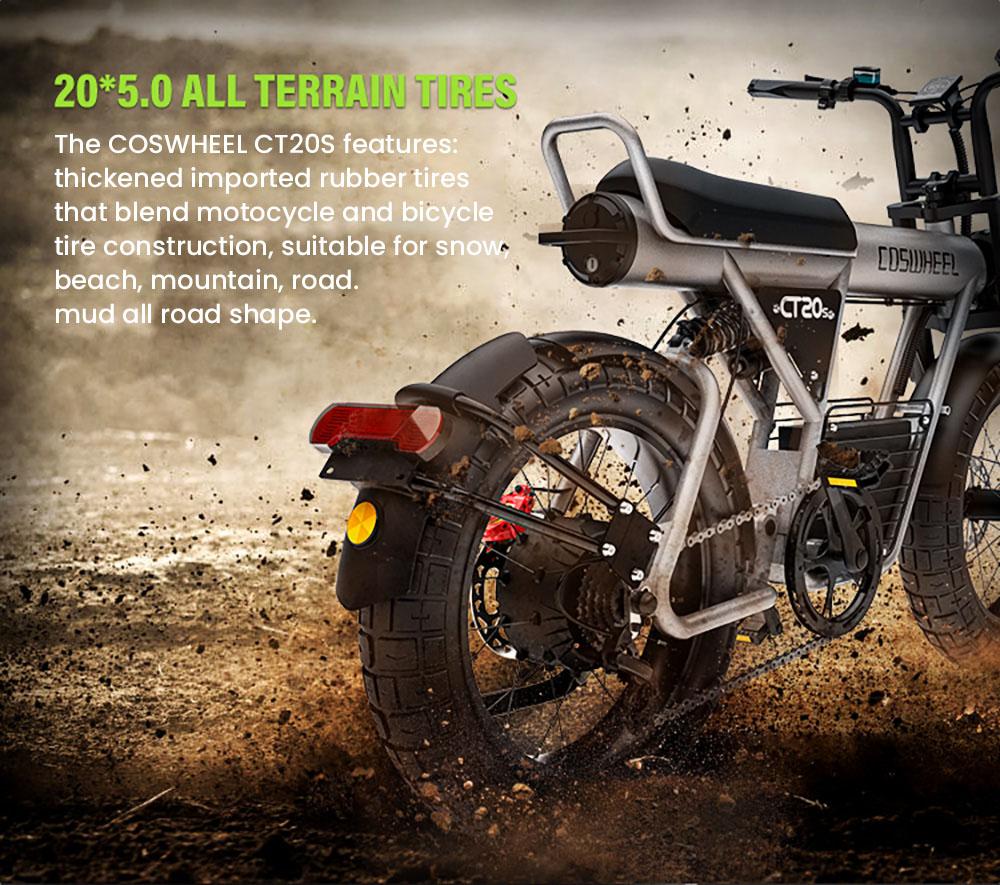 COSWHEEL CT20S elsykkel, 1500W motor, 60V 27,5Ah batteri, 20*5,0-tommers terrengdekk, 65 km/t Maks hastighet, 160 km Maks rekkevidde, Shimano 7-Speed
