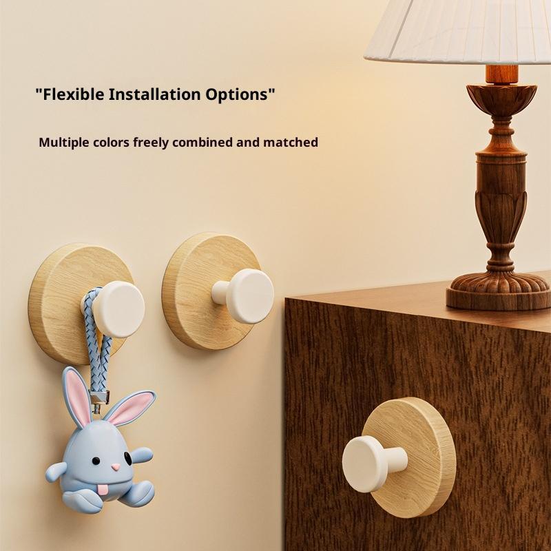 Natural Wood Adhesive Wall Hooks Strong Hold No Drilling For Bedroom Bathroom Hanging Keys Bags Coats