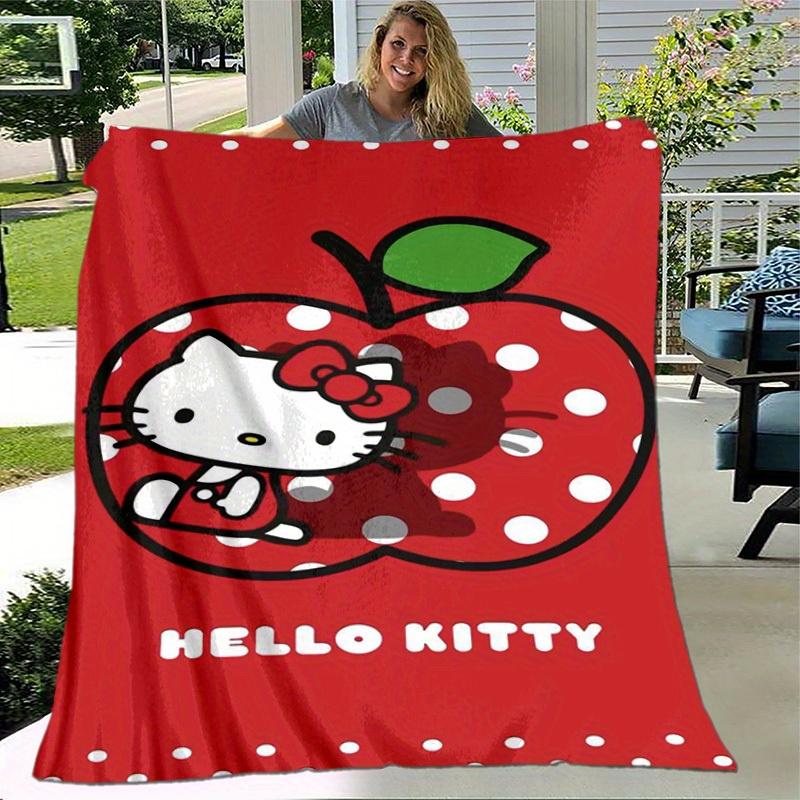 1pc. Hello Kitty Red Polka Dot Apple Design Blanket - Perfect for Home, Office, Outdoor Use, Gift Idea, Suitable for Al
