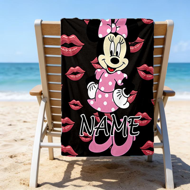 1pc Minnie7 Beach Towel with Custom Name, Beach/Swimming/Bath/Picnic/Camping Towel, Suitable for Seaside Beaches