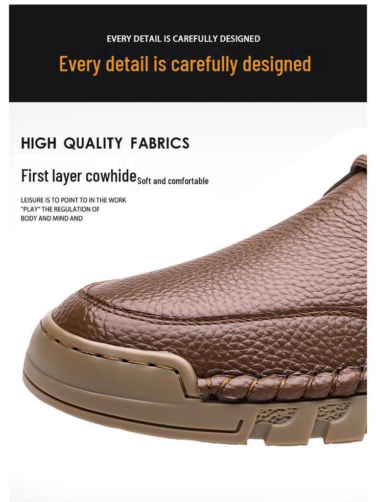 Men's Genuine Leather British Style Casual Loafers - Soft Sole, Slip-on, Black