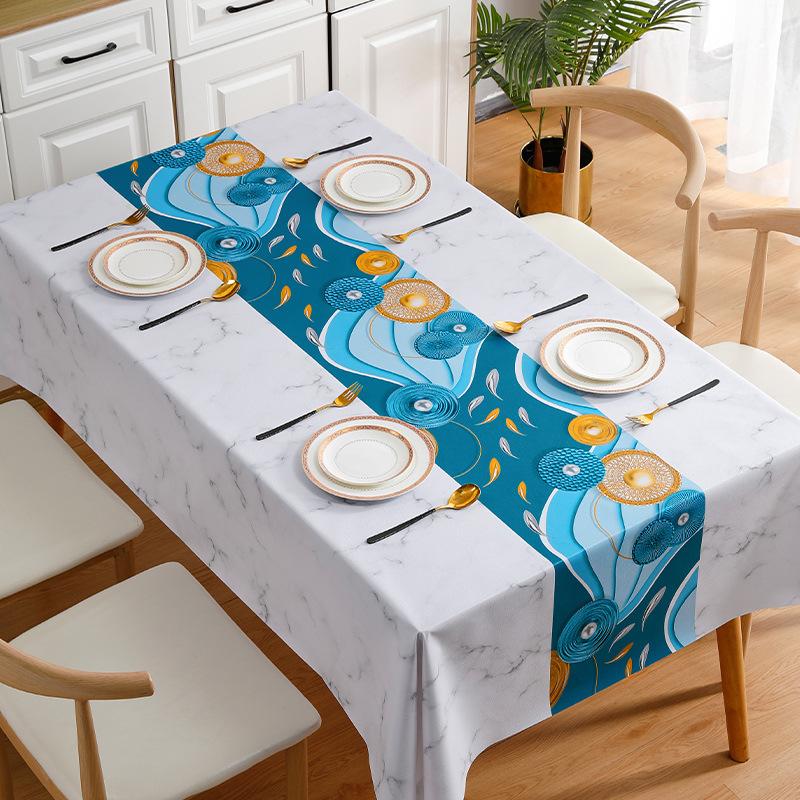 Simple PVC Tablecloth Waterproof and Oil-proof Embroidered Tablecloth Home Coffee Table Cloth Yarn Fabric