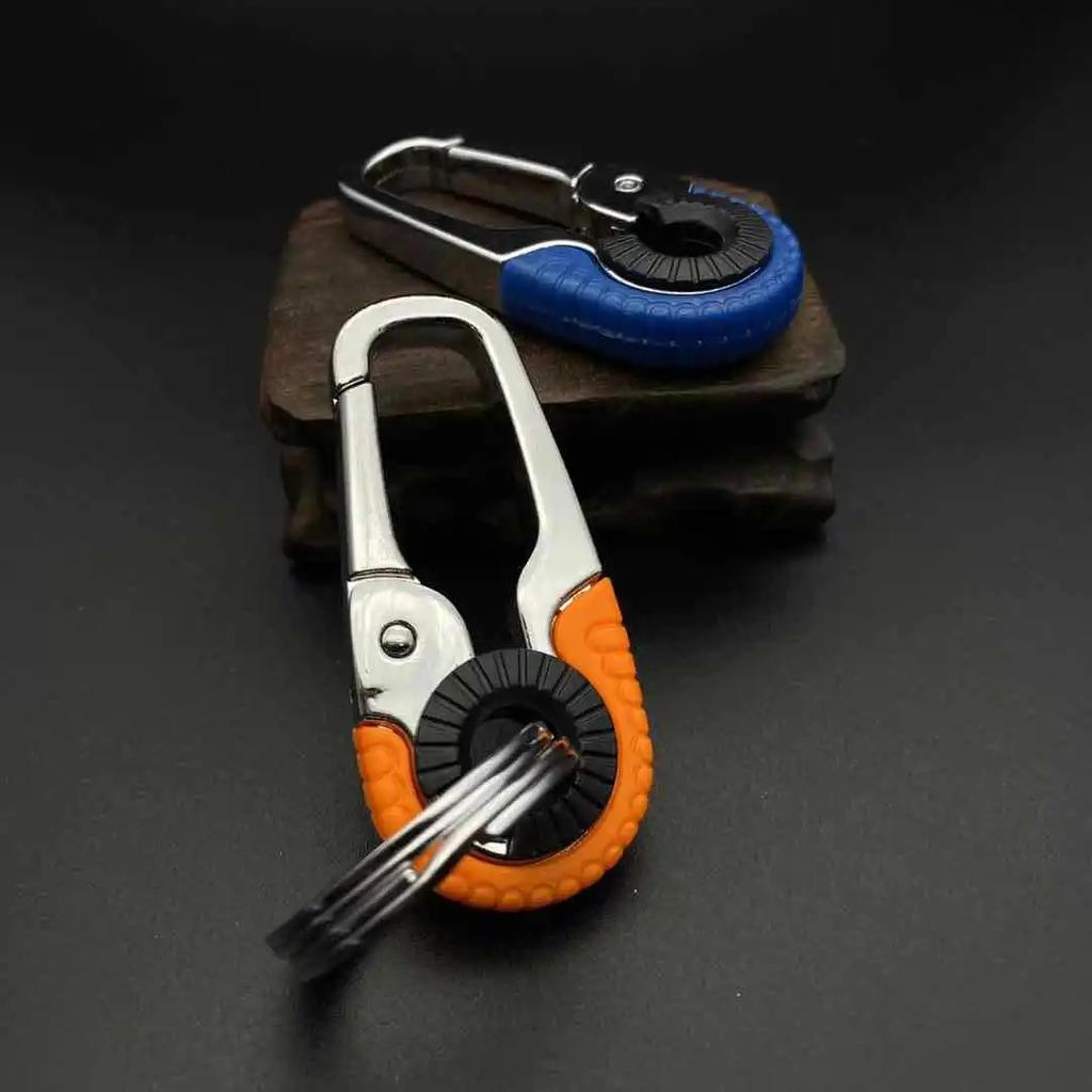 Men's Keychain Hook Stainless Steel Buckle Outdoor Carabiner Climbing Tool Double Ring Fishing Hook Key Ring Car Accessories