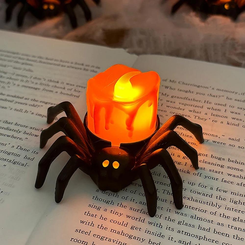 Halloween New Spider Candle Lamp Decor Led Electronic Luminous Decorative Atmosphere Lamp Desktop Small Ornaments Velas