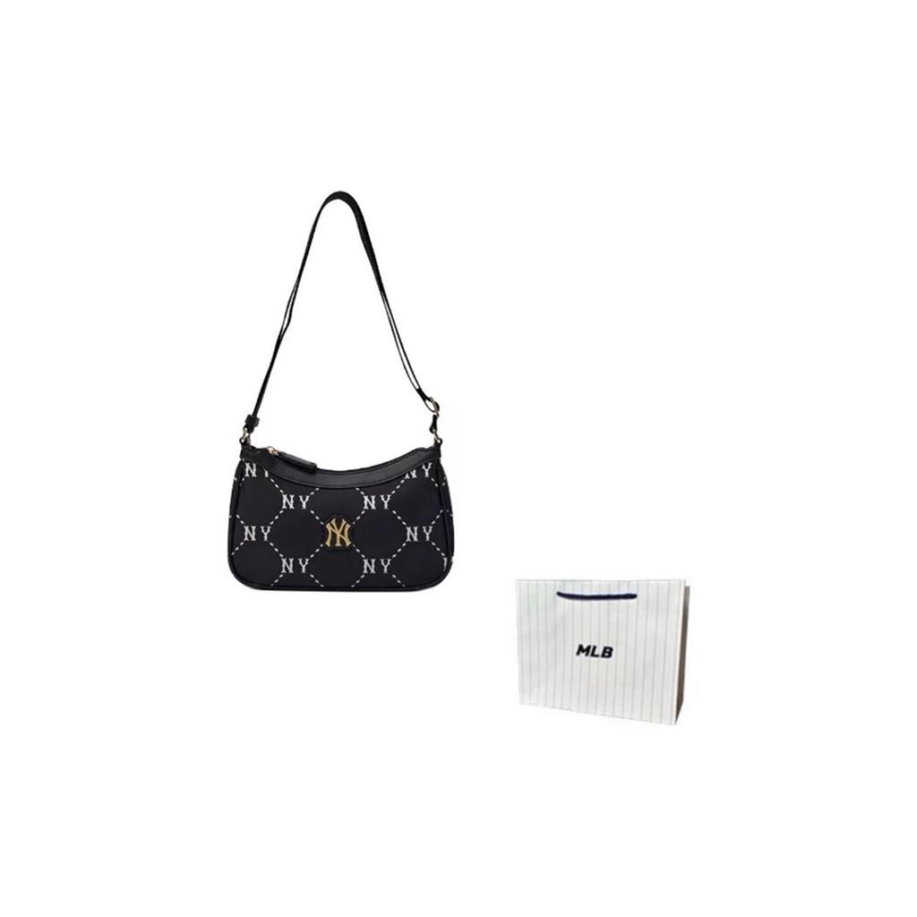 MLB Fashion Dark Pattern Embossed Vintage Diamond Floral Leather Crossbody Shoulder Bag Women bags Black 7ACRMD15N-50BKS