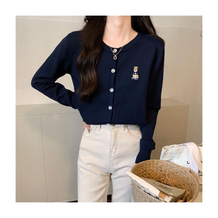 2025 Spring & Autumn Little Bear Knit Cardigan: Women's Long Sleeve Lazy Style Sweater