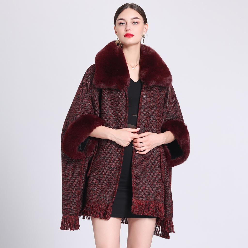 Dámský polstrovaný zahuštěný plášť s límcem z umělé vydří srsti, šál, volný pletený kardiganový kabát ve velké velikosti