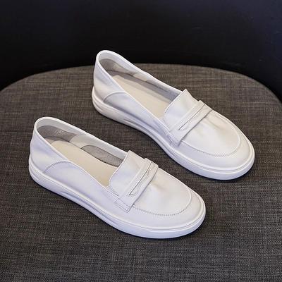 Leder kleine weiße Schuhe Damen neu Frühling groß ein Pedal große Größe Damenschuhe vielseitig flacher Boden flacher Mund Krankenschwester einzelne Schuhe