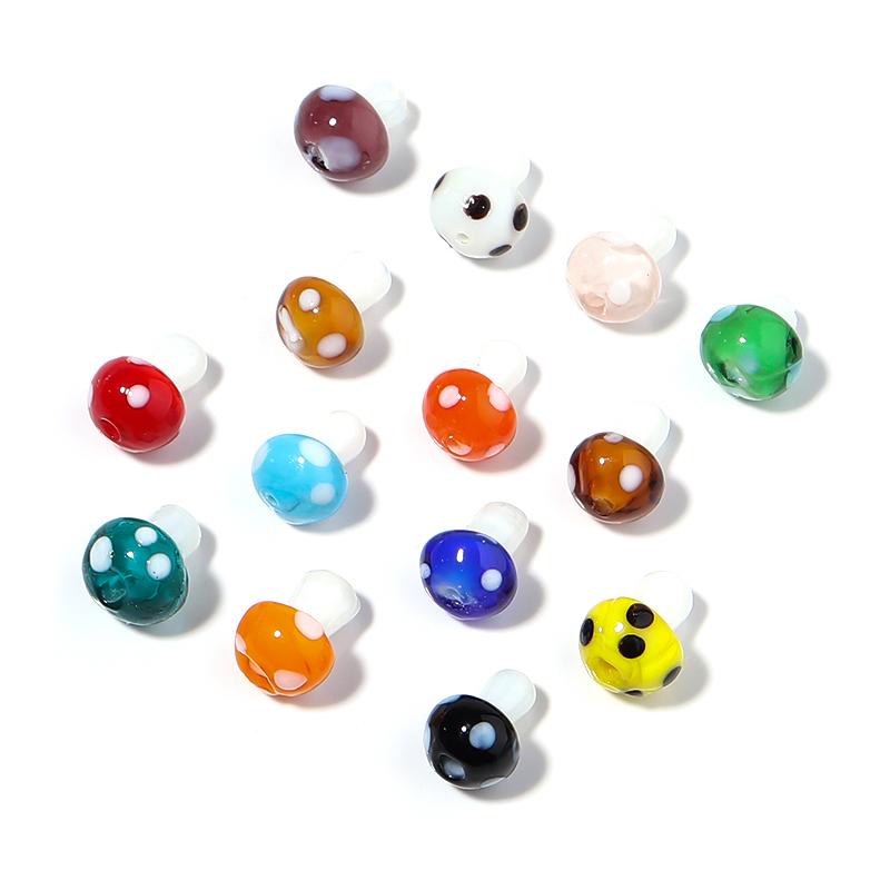 10pcs/lot Colourful Lampwork Beads Cute Mushroom Shape Loose Glass Beads For Jewelry Making DIY Craft Necklace Bracelet Findings