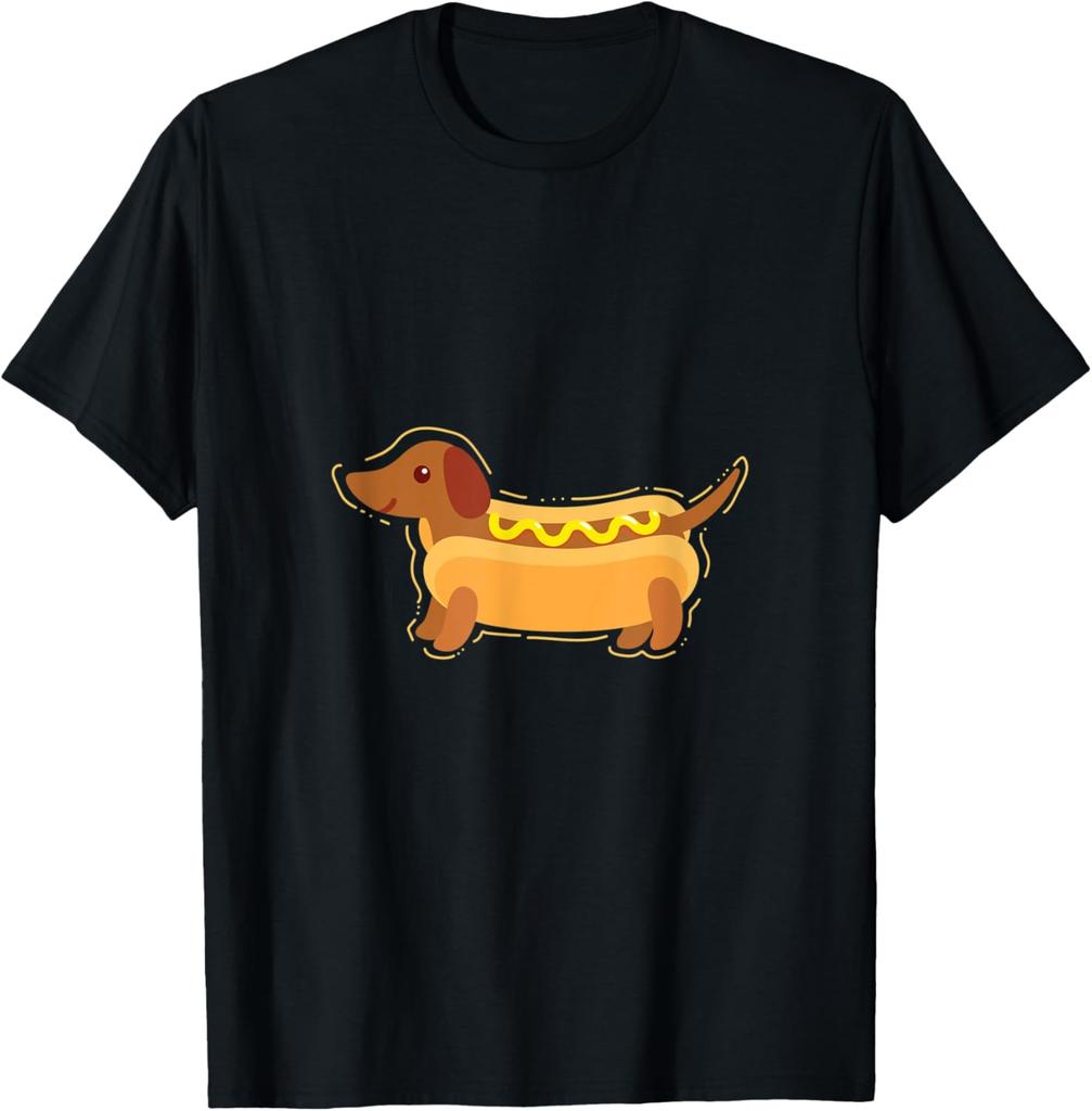 Hot Dog Wiener Dog Dachshund Pun Graphic Printed Tshirt Casual Short Sleeve Round Neck TShirt for Women Soft Clothing