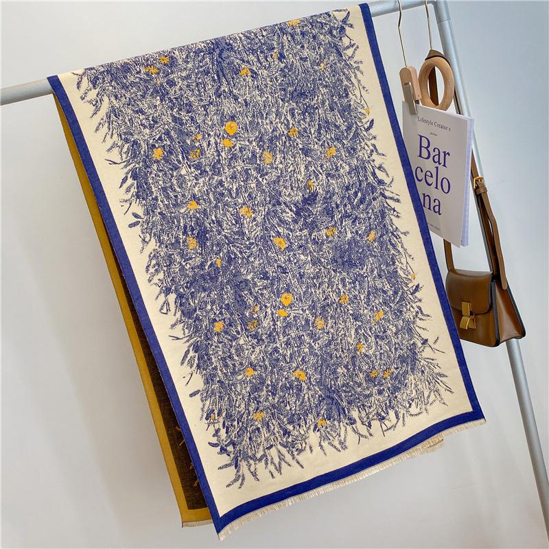 2024 høst/vinter nytt fortykket varm dobbeltsidig tofarget dusk imitert kasjmirskjerf, høykvalitets sjalhals