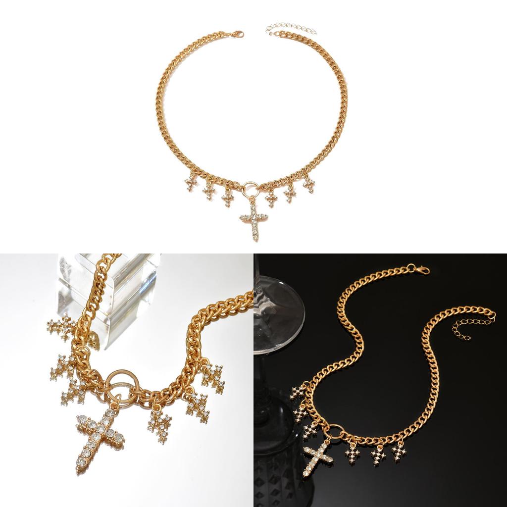 Cross Pendant Multilayer Necklace With Geometric Metal Chain For Womens Fashion Accessory