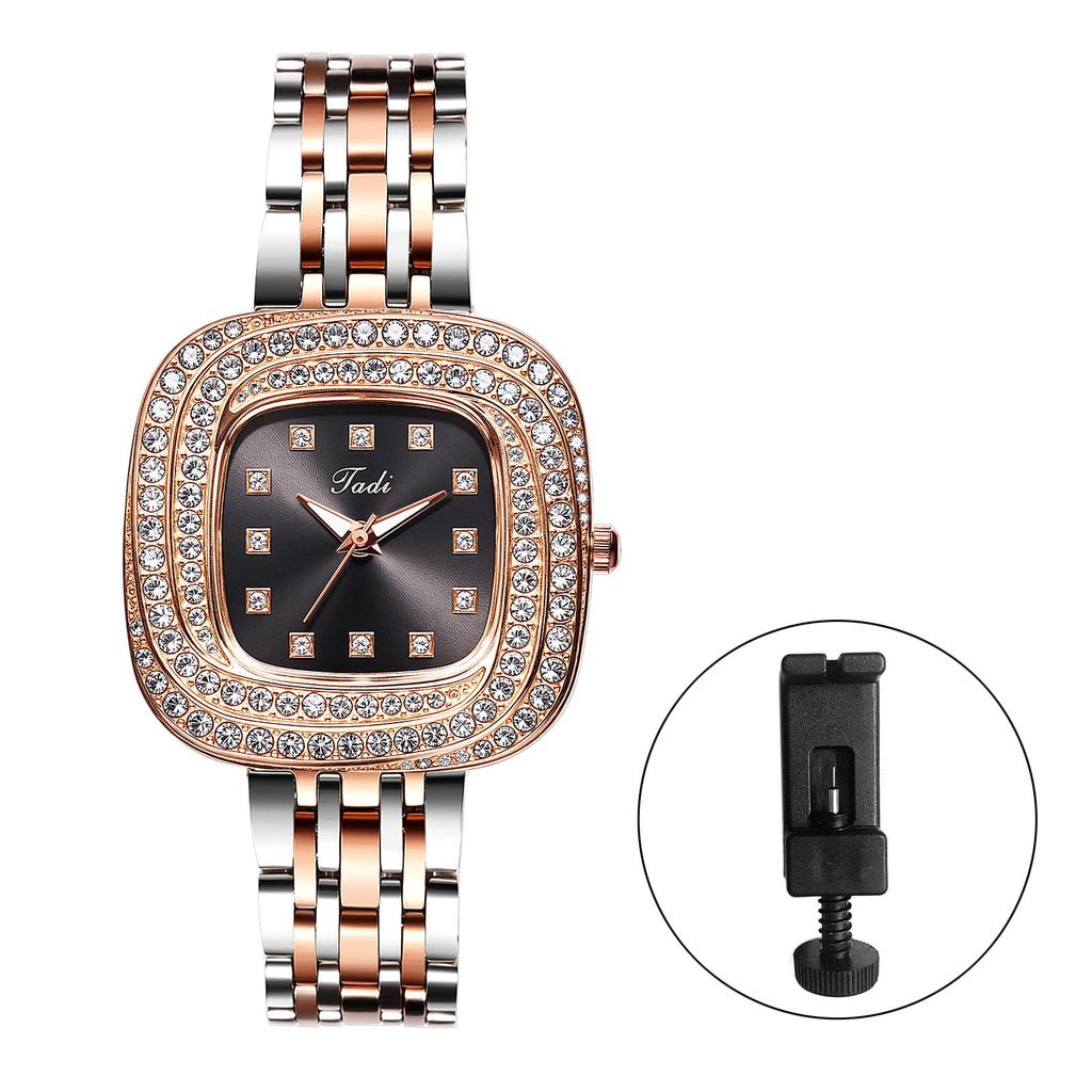 Square Watch with Sparkling Analog Stylish Stainless Steel Quartz Fashion Watch for Women Perfect Gift for Day Women's Diamonds Display, Waterproof,
