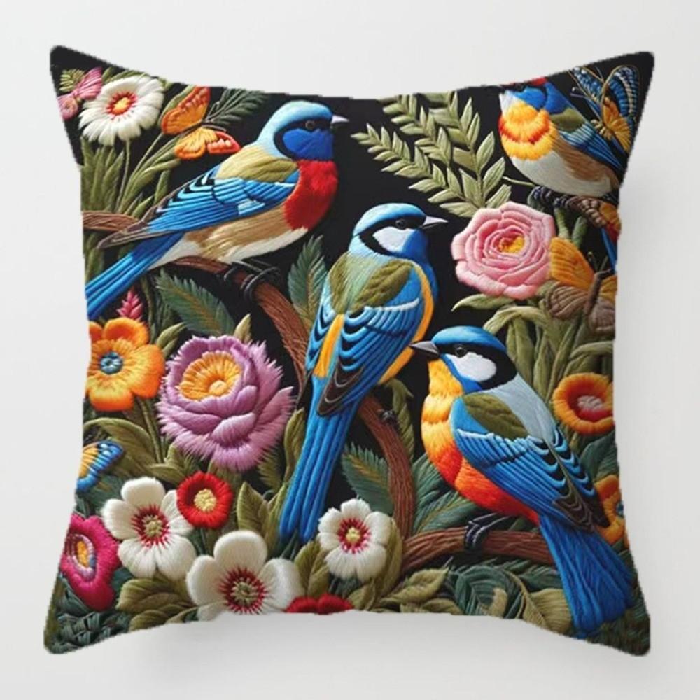 Flower Bird  45cm Pillow Case Vintage Decorative Pillowcase Creative Cushion Cover  Bedroom Accent