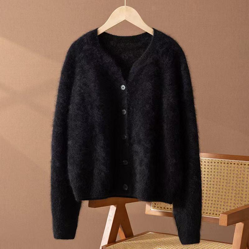 Women's 100% Cashmere Thickened Winter Sweater - Brushed Solid Color, Fashionable, Simple, Warm Cardigan for Outerwear or Innerwear.