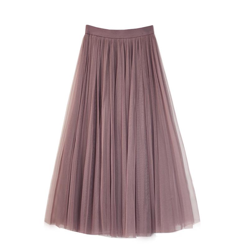 Korean High-Waist Mid-Length Tulle A-Line Skirt - Spring/Summer Pleated Mesh Design