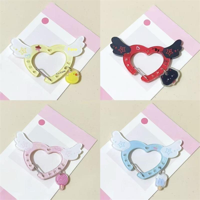 Heart Wings-Shaped Carabiner Mountaineering Buckle Acrylic Candy Color Keychain Pendants Multipurpose Keyring Hook Bag Hanging