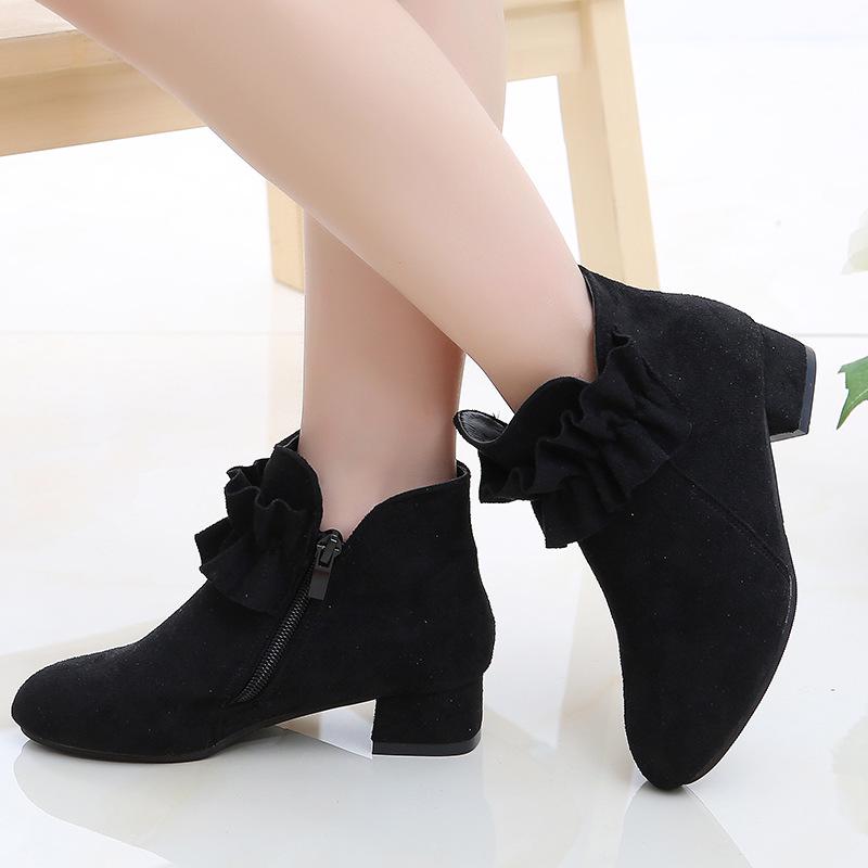 Girls' High Heel Princess Boots - Autumn Winter 2025 Fleece-Lined Short Boots for Kids