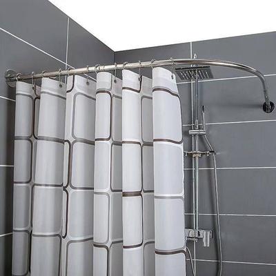Extendable Curved Shower Curtain Rod Silver L Shaped Stainless Steel Shower Curtain Poles Punch-Free Bathroom Curtain Rail 3Size