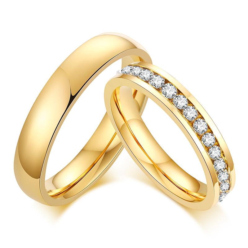 Gold Color Lover Crystal Stainless Steel Rings for Men Women Engagement Wedding Band Fashion Valentine's Day Jewelry