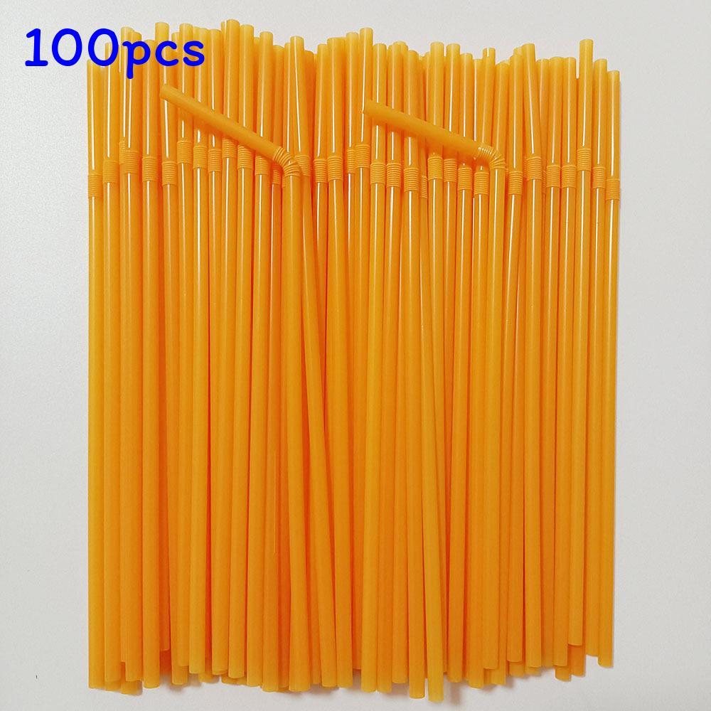 Food Grade Colored Flexible Plastic Drinking Straws For Juice And Milk Tea 100 Pack