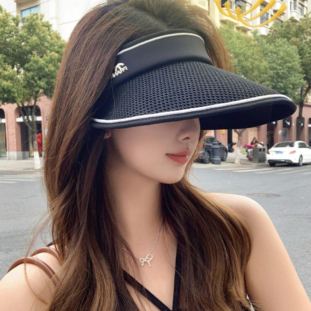 

Large Brim Anti-UV Sun Hats Empty Top Ponytail Caps Fashion Sunscreen Hat Sport чёрный