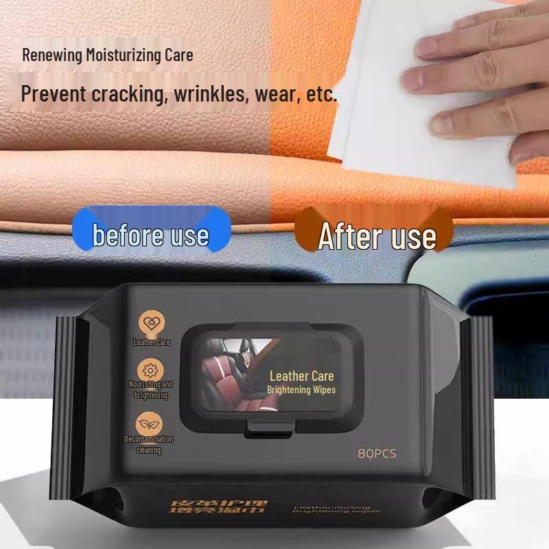Car Interior Leather Care Wipes - Dashboard & Stain Removal, Shine Enhancement