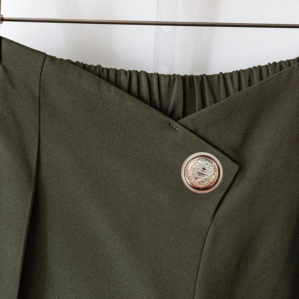 Women's Casual And Stylish Color Button Wide,leg Trousers