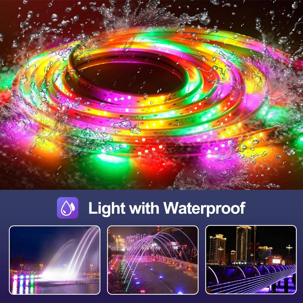 5 metrů vodotěsných LED světelných řetězů s 300 barevnými 5050 RGB LED a Bluetooth ovladačem