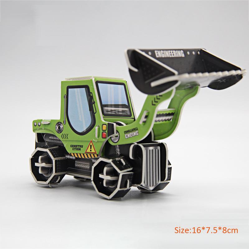 3D Cartoon Engineering Vehicle Cardboard Jigsaw Puzzle Excavator Truck Crane Paper Model for Kids Handmade DIY Toy Boys Gift