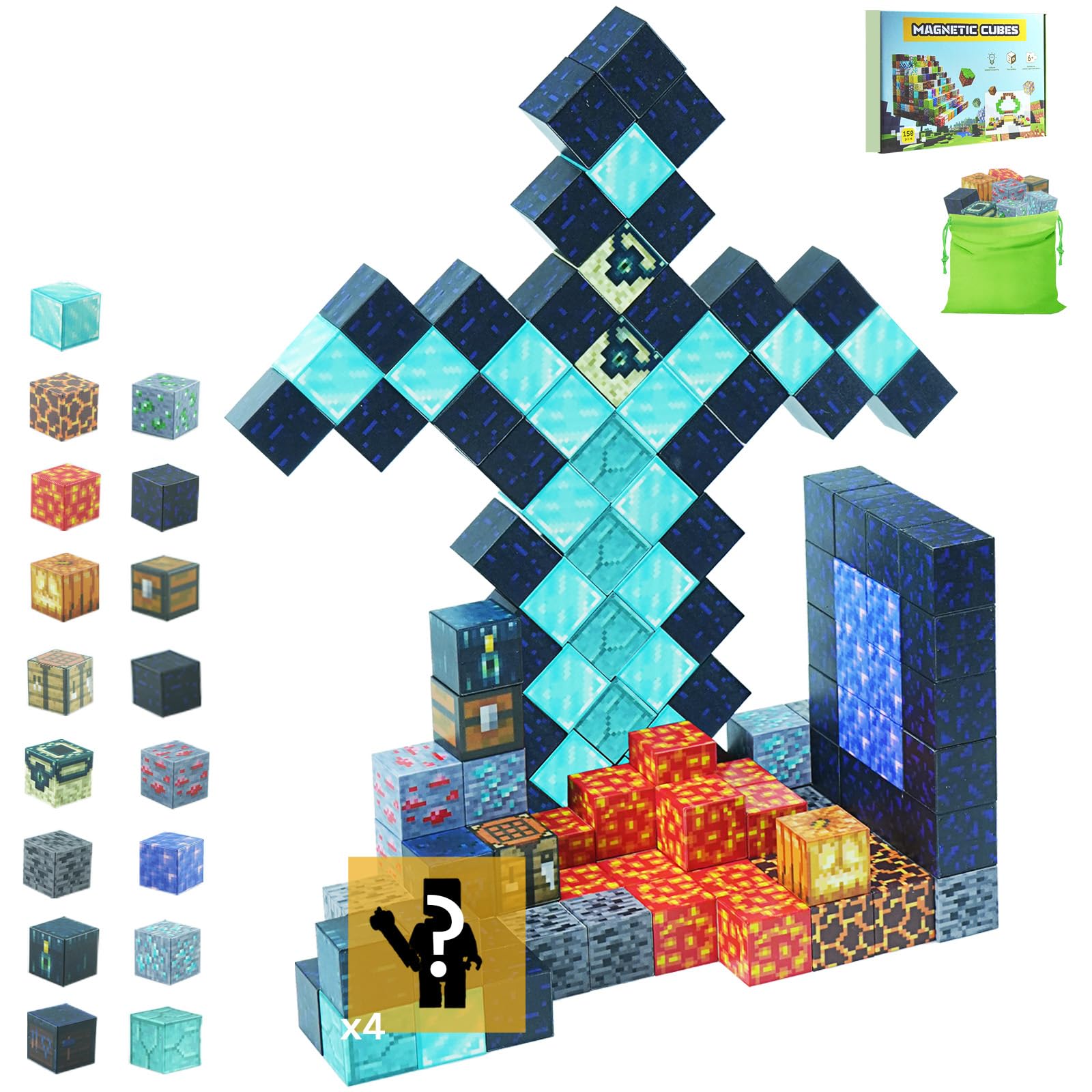 

Minecraft-inspired Building Blocks Set, 150 Pieces + 4 DIY Characters, Diamond Giant Sword Theme Set, 3D Puzzle, Minecraft-inspired Toy, Educational