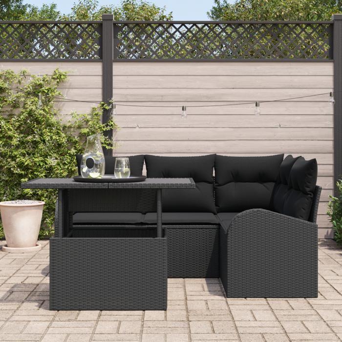 VidaXL 5 pièces ensemble de canapé de jardin avec coussins noir poly rotin 3348639