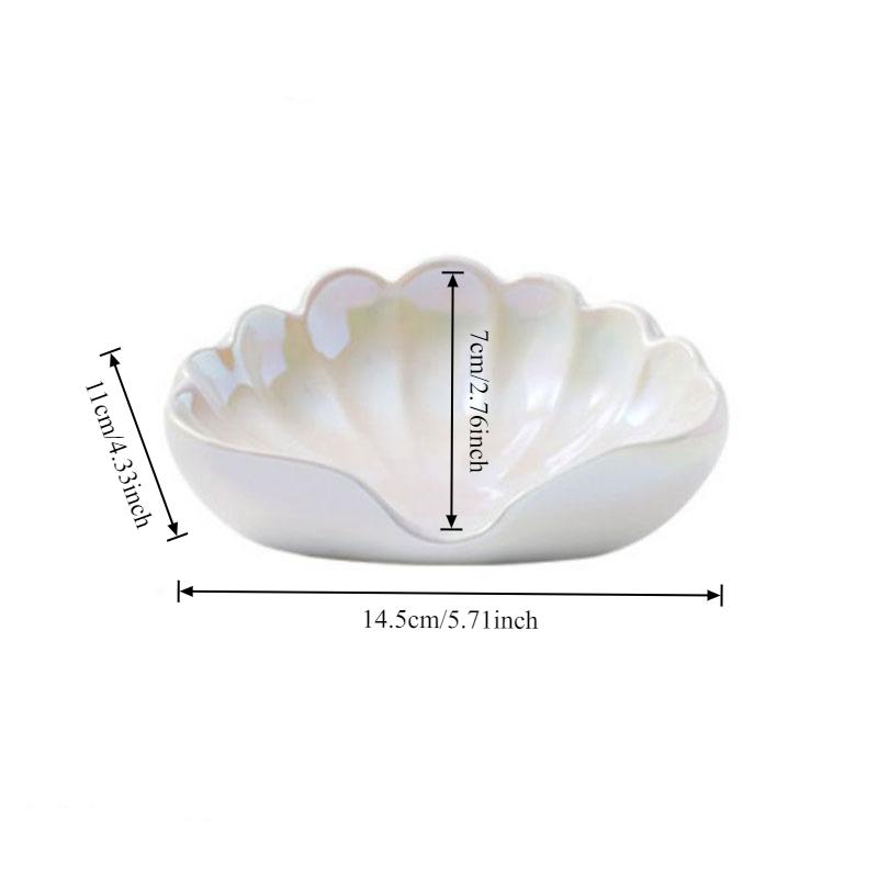 Shell Shaped Ceramic Soap Dish - No Drilling Required Drain Rack, Pearl Glaze Bathroom Countertop/Sink Decoration - Jewelry Tray