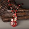 GEMCHIC Women's Vintage Red Glass Fish Pendant Necklace Long Sweater Chain Ethnic Style Jewelry Gift