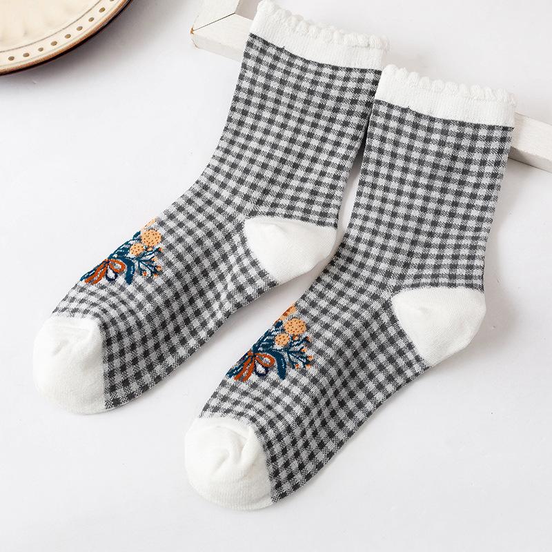 Blue Socks Flower Print Vintage Long Socks Women Japanese Fashion Harajuku Retro Streetwear Sweet Girls Kawaii Cute Crew Socks