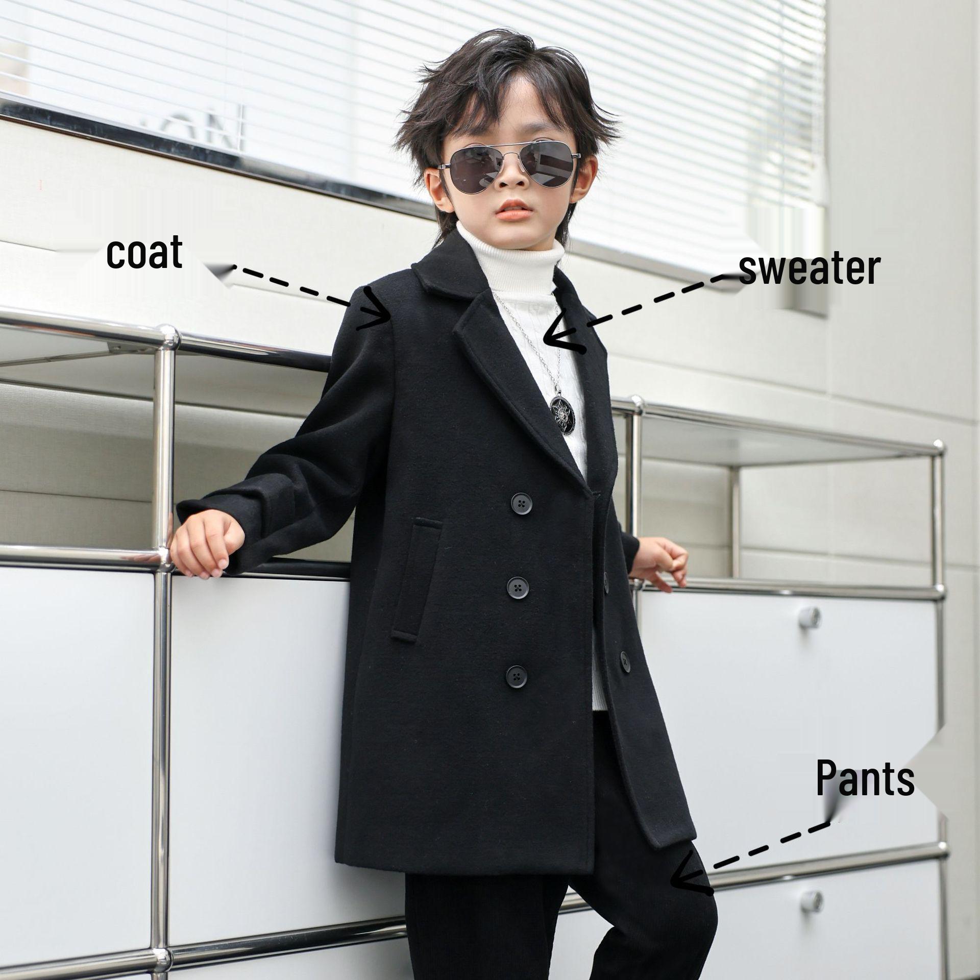 2023 Boys` Double-Breasted Wool Coat: Stylish