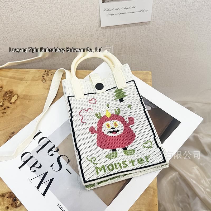 Cute Cartoon Dopamine Knit Crossbody Phone and Coin Bag